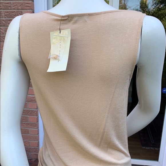 Zara natural Tan color Tank Top sexy deep V neck with shiny beadings US M - Picture 3 of 13